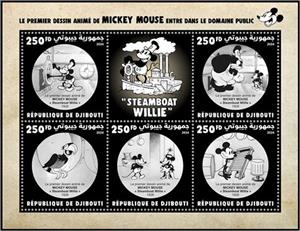 Mini Sheet, First Mickey Mouse Cartoon Enters Public Domain, Djibouti,  , Cartoons, Movies