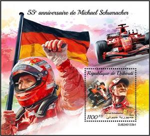 Souvenir Sheet, Michael Schumacher, Djibouti,  , Anniversaries and Jubilees, Racing Drivers