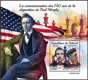 Souvenir Sheet, Paul Morphy (1837–1884), Djibouti,  , Anniversaries and Jubilees, Chess