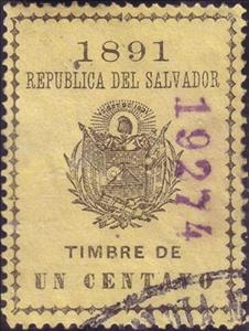 Stamp, Coat of arms of El Salvador, El Salvador,  , Coats of Arms, Flags, Stars, Volcanos