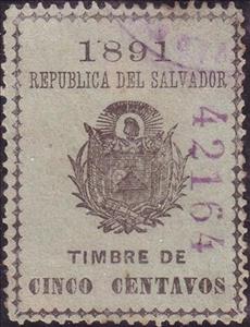 Stamp, Coat of arms of El Salvador, El Salvador,  , Coats of Arms, Flags, Stars, Volcanos