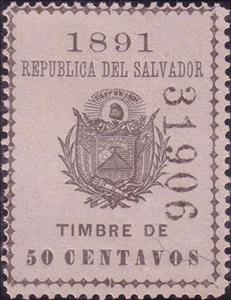 Stamp, Coat of arms of El Salvador, El Salvador,  , Coats of Arms, Flags, Stars, Volcanos