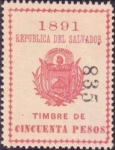 Stamp, Coat of arms of El Salvador, El Salvador,  , Coats of Arms, Flags, Stars, Volcanos
