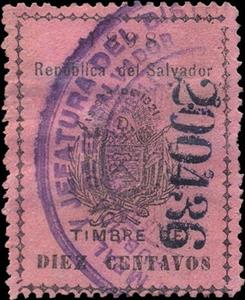 Stamp, Coat of arms of El Salvador, El Salvador,  , Coats of Arms, Flags, Stars, Volcanos