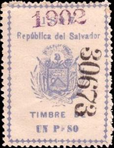 Stamp, Coat of arms of El Salvador, El Salvador,  , Coats of Arms, Flags, Stars, Volcanos