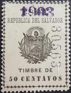 Stamp, Coat of arms of El Salvador, El Salvador,  , Coats of Arms, Flags, Stars, Volcanos