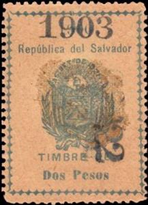 Stamp, Coat of arms of El Salvador, El Salvador,  , Coats of Arms, Flags, Stars, Volcanos