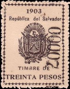 Stamp, Coat of arms of El Salvador, El Salvador,  , Coats of Arms, Flags, Stars, Volcanos