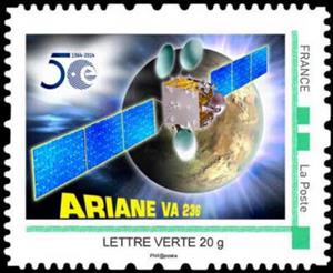 Stamp, 50 years ESA Ariane va 236, France,  , Satellites