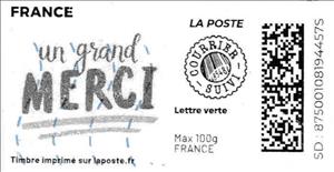 Stamp, Big Thanks. Un Grand Merci 2. Redesign without Laposte logo, France,  , Greetings, Special Occasions