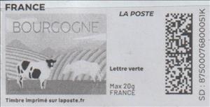 Stamp, Bourgogne. Redesign. without laposte logo in black, France,  , Bulls and Cows, Landscapes