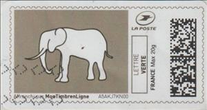 Stamp, Elephant on drab, France,  , Animals (Fauna), Cartoons, Elephants