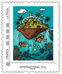 Stamp, Gouzous scuba diving under a volcanic island, France,  , Cartoons, Diving (Scuba-Snorkelling), Islands