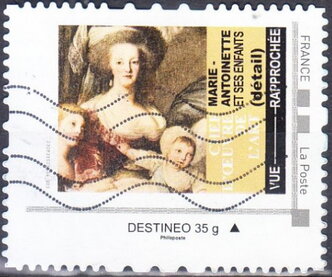 Stamp, Marie Antionette et ses enfants (detail) vue rapprochée, France,  , Art, Paintings, Princes, Princesses, Queens, Royalty, Women