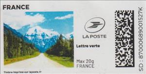 Stamp, Road to the Mountains. Redesign with laposte logo, France,  , Landscapes, Mountains, Roads