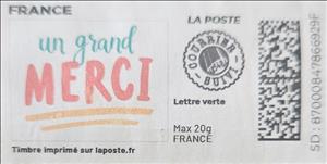 Stamp, Un Grand Merci. Redesigned without La Poste logo, France,  , Greetings