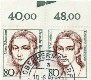 Stamp with Collectible Margin, Clara Schumann (1819-1896), Germany, Federal Republic,  , Famous People, Music, Musicians, Women