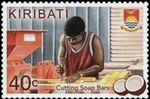 Stamp, Cutting Coconut Soap Bars, Kiribati,  , Economy