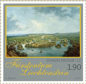 Stamp, Lednice (Eisgrub) Castle by Ferdinand Runk, Liechtenstein,  , Art, Paintings