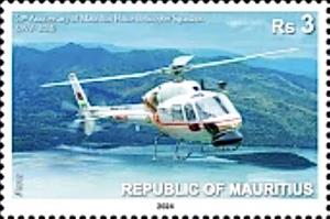 Stamp, Mauritius Police Helicopter Squadron, 50 Years, Mauritius,  , Helicopters, Police