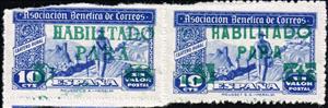 Se-tenant, Asociacion Benefica de Correos (Habilitado, green), Spain,  , Landscapes, Mountains, Postal Unions, Postmen