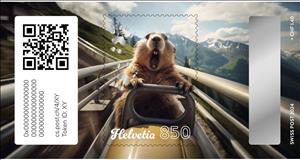 Stamp, Marmi Goes Summer Sledding, Switzerland,  , Animals (Fauna), Cryptostamps, Mammals, Marmots