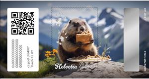 Stamp, Marmi in the Land of Walnut Pie, Switzerland,  , Animals (Fauna), Cryptostamps, Mammals, Marmots