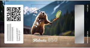 Stamp, Marmi is Playing Tennis, Switzerland,  , Animals (Fauna), Cryptostamps, Mammals, Marmots