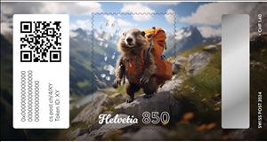 Stamp, Marmi on a Hike, Switzerland,  , Animals (Fauna), Cryptostamps, Mammals, Marmots