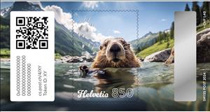 Stamp, Marmi Swimming in Open Water, Switzerland,  , Animals (Fauna), Cryptostamps, Mammals, Marmots