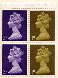 Booklet Pane, Queen Elizabeth II booklet pane 2x1d+2x3d, United Kingdom of Great Britain & Northern Ireland,  , Crowns and Coronets, Famous People, Heads of State, Queens, Royalty, Women