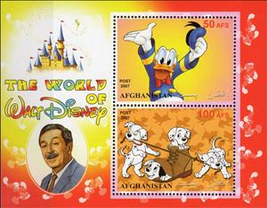 Mini Sheet, Disney The World of Walt Disney, Afghanistan,  , Cartoons, Disney, Famous People