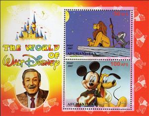 Mini Sheet, Disney The World of Walt Disney, Afghanistan,  , Cartoons, Disney, Famous People