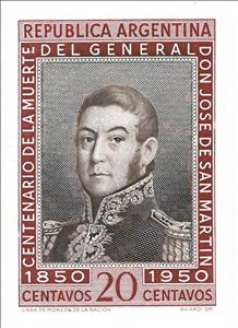 Stamp, José Francisco de San Martín (1778-1850), Argentina,  , Anniversaries and Jubilees, Famous People, Freedom Fighters, Generals, Heroes, Men, Paintings, Revolutionaries