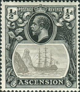Stamp, Sailing ship, Ascension Island,  , Crowns and Coronets, Famous People, Heads of State, Kings, Men, Royalty, Sailing Ships, Ships