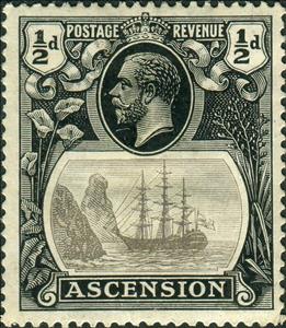 Stamp, Sailing ship, Ascension Island,  , Crowns and Coronets, Famous People, Heads of State, Kings, Men, Royalty, Sailing Ships, Ships