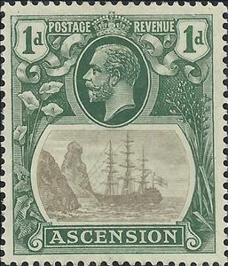 Stamp, Sailing ship, Ascension Island,  , Crowns and Coronets, Famous People, Heads of State, Kings, Men, Royalty, Sailing Ships, Ships