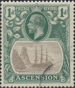 Stamp, Sailing ship, Ascension Island,  , Crowns and Coronets, Famous People, Heads of State, Kings, Men, Royalty, Sailing Ships, Ships