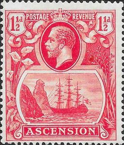 Stamp, Sailing ship, Ascension Island,  , Crowns and Coronets, Famous People, Heads of State, Kings, Men, Royalty, Sailing Ships, Ships