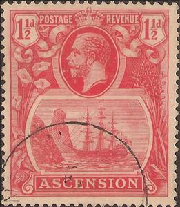 Stamp, Sailing ship, Ascension Island,  , Crowns and Coronets, Famous People, Heads of State, Kings, Men, Royalty, Sailing Ships, Ships