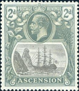 Stamp, Sailing ship, Ascension Island,  , Crowns and Coronets, Famous People, Heads of State, Kings, Men, Royalty, Sailing Ships, Ships