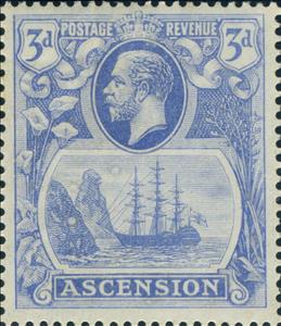 Stamp, Sailing ship, Ascension Island,  , Crowns and Coronets, Famous People, Heads of State, Kings, Men, Royalty, Sailing Ships, Ships