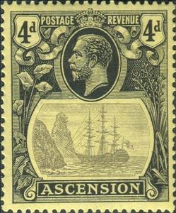 Stamp, Sailing ship, Ascension Island,  , Crowns and Coronets, Famous People, Heads of State, Kings, Men, Royalty, Sailing Ships, Ships