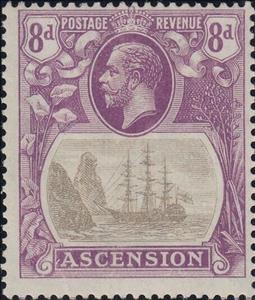 Stamp, Sailing ship, Ascension Island,  , Crowns and Coronets, Famous People, Heads of State, Kings, Men, Royalty, Sailing Ships, Ships