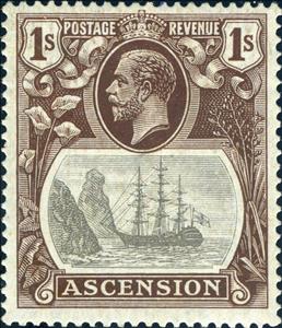 Stamp, Sailing ship, Ascension Island,  , Crowns and Coronets, Famous People, Heads of State, Kings, Men, Royalty, Sailing Ships, Ships