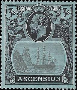 Stamp, Sailing ship, Ascension Island,  , Crowns and Coronets, Famous People, Heads of State, Kings, Men, Royalty, Sailing Ships, Ships