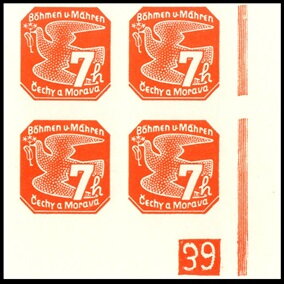 Stamp with Collectible Margin, Stylized dove, Bohemia and Moravia,  , Animals (Fauna), Birds, Peace Doves, Pigeons, Stylized Animals