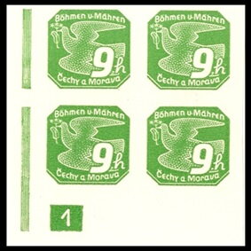 Stamp with Collectible Margin, Stylized dove, Bohemia and Moravia,  , Animals (Fauna), Birds, Peace Doves, Pigeons, Stylized Animals