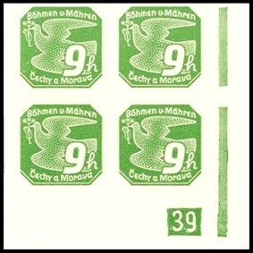 Stamp with Collectible Margin, Stylized dove, Bohemia and Moravia,  , Animals (Fauna), Birds, Peace Doves, Pigeons, Stylized Animals