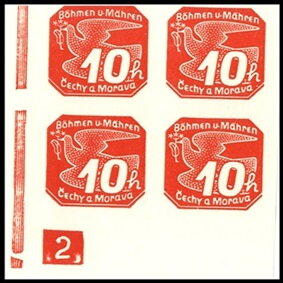 Stamp with Collectible Margin, Stylized dove, Bohemia and Moravia,  , Animals (Fauna), Birds, Peace Doves, Pigeons, Stylized Animals